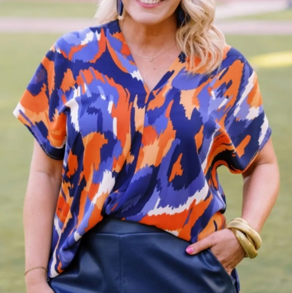 Adrienne Orange and Navy Blouse Top Size 2XL (16/18)